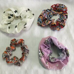 Kit E : 4 Hair scrunchies/hair accessories/dance accessories Handmade, different
